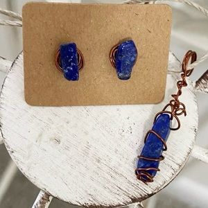 3/$40 Handcrafted Lapis Lazuli Gemstone Earrings & Necklace Set Crystal Jewelry